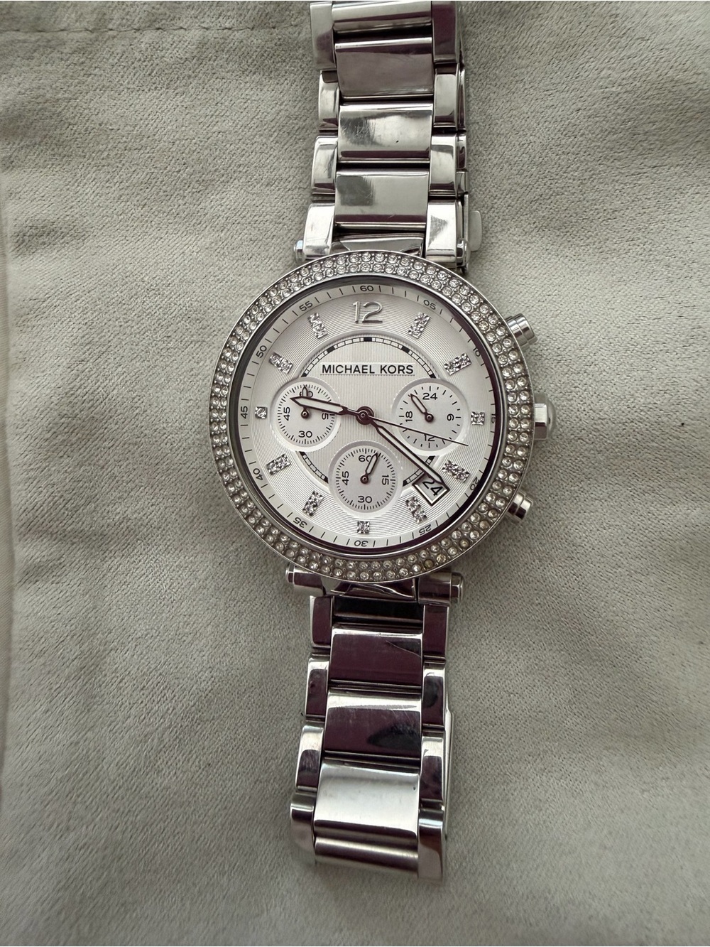 Michael Kors Silver Crystal-Accent Women's Chronograph Bracelet Watch